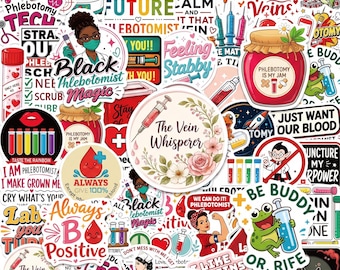 50PCS Phlebotomy Sticker Pack, Funny Medical Stickers, Lab Tech Stickers, Blood Draw Stickers for Nurses, Lab Students, Water Bottles
