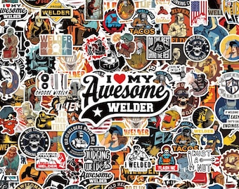 50PCS Welder Worker Sticker Pack, Blue Collar Stickers, Welding Helmet Stickers, Industrial Tool Stickers for Guitars, Notebooks, Luggage