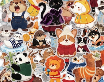 50PCS Cute Knitted Animal Sticker Pack, Waterproof Transparent PET Stickers, Kawaii Animal Journal Stickers for Guitar, Notebook, DIY
