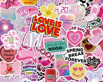 50PCS Trendy Girly Sticker Pack, Cute Stickers, Pink Stickers, Aesthetic Stickers, Kawaii Stickers for Guitars, Notebooks, Luggage