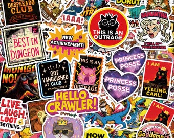 100PCS Fantasy Dungeon Sticker Pack, Cartoon Stickers, Dragon Stickers, Funny Stickers, Adventure Stickers for Laptops, Journals, Luggage