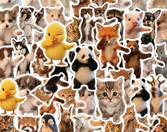 50PCS Cute Animal Dab Sticker Pack, Realistic Pet Stickers, Funny Wildlife Stickers, Paw Pose Stickers for Journals, Laptops, Kids