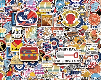 50PCS Labor Day Sticker Pack, Worker Theme Stickers, Job Career Stickers, Construction Tool Stickers for Laptops, Helmets, Toolboxes