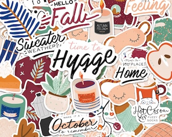 50PCS Cozy Autumn Sticker Pack, Fall Season Stickers, Sweater Weather Stickers, Hygge Home Stickers for Laptops, Journals, Luggage