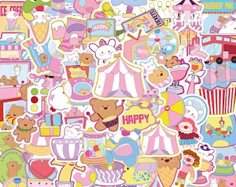 80PCS Dreamy Amusement Park Sticker Pack, Cute Stickers, Carnival Stickers, Pastel Stickers, Fairground Stickers for Notebooks, Luggage
