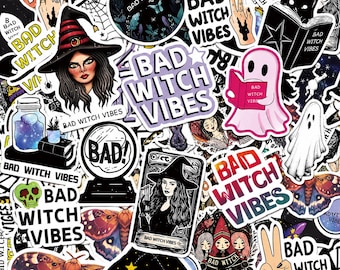 50PCS Bad Witch Vibes Sticker Pack, Gothic Witchy Stickers, Spooky Halloween Stickers, Dark Magic Stickers for Guitars, Notebooks, Luggage