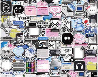 50PCS Retro Internet Sticker Pack, Pixel Meme Stickers, Y2K Computer Stickers, Cute Interface Stickers for Journals, Laptops, Phone Cases