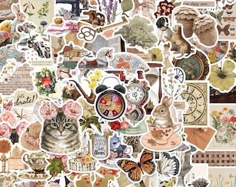 100PCS Vintage Old Time Sticker Pack, Antique Floral Stickers, Cottagecore Stickers, Retro Journal Stickers for Ipad, Luggage, Notebooks