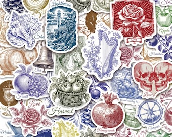 50PCS Vintage Engraving Sticker Pack, Retro Illustration Stickers, Classic Collage Stickers, Antique Aesthetic Stickers for Journals, Laptop