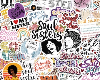 50PCS Soul Sister Sticker Pack, Retro Sisterhood Stickers, Afro Quote Stickers, Friendship Stickers for Guitars, Notebooks, Luggage