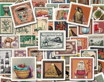 50PCS Arabic Aesthetic Sticker Pack, Vintage Stamp Stickers, Middle East Stickers, Retro Travel Stickers for Journals, Laptops, Scrapbooks
