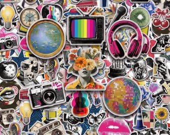 50PCS Millennium Pop Sticker Pack, Colorful Collage Stickers, Retro Pop Stickers, Trendy Art Stickers for Journals, Laptops, Phone Cases