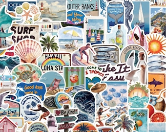 100PCS American Summer Sticker Pack, Vintage Beach Stickers, Coastal Travel Stickers, Tropical Surf Stickers for Journals, Laptops, Luggage