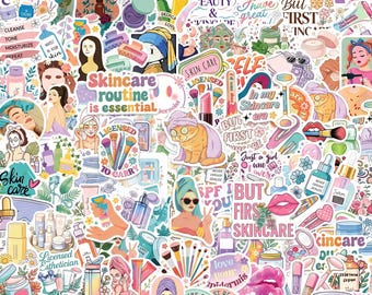 120PCS Beauty Care Sticker Pack, Cute Skincare Stickers, Pastel Spa Stickers, Health Routine Stickers for Journals, Laptops, Water Bottles