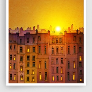 Sunrise - Parisian Fine Art Print Original Illustration Colorful French Home Decor Travel Artwork Unique Wall Hanging Gift Large Wall Art