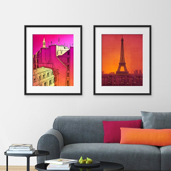 Any TWO Prints - Set of two Illustrations,Fine art illustration Giclee Print Art Poster Paris Home decor Large  City prints