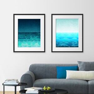 Any TWO Prints - Set of two Illustrations,Fine art illustration Giclee Print Art Poster Home decor Large  Ocean print