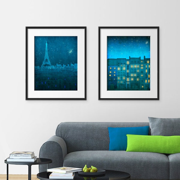 Any TWO Prints - Set of two Illustrations,Fine art illustration Giclee Art print Poster Paris Home decor Large  City prints