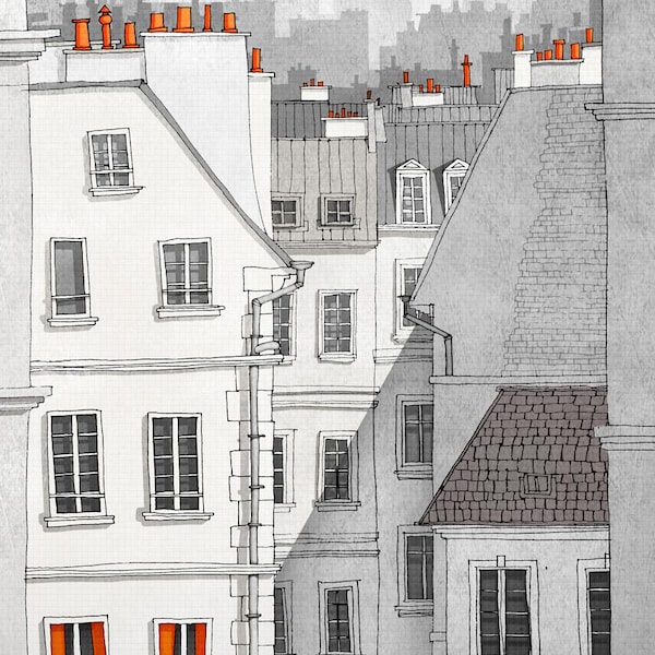 Paris illustration impression d'art mural rue architecturale calme décoration d'intérieur moderne cadeaux