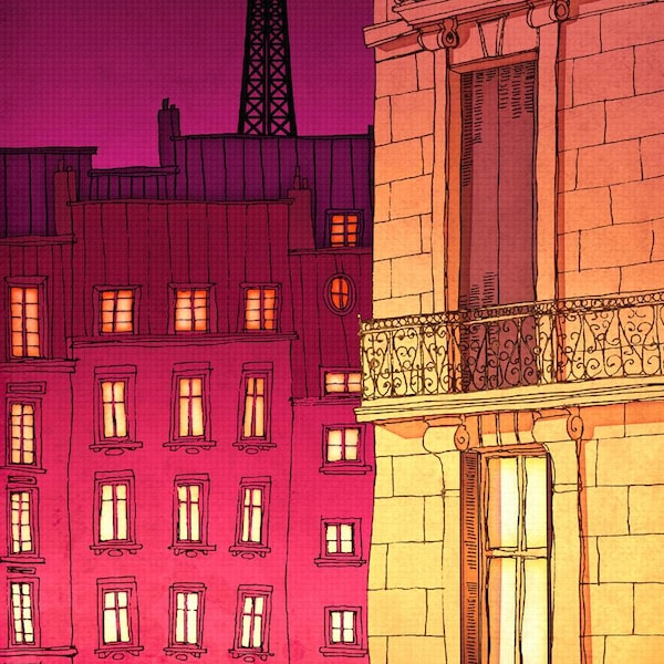 Impression d'art mural nuit romantique, paysage urbain de Paris, cadeau de décoration émotionnelle pour la maison