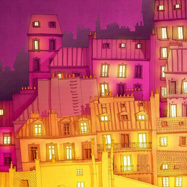 Oeuvre d'art Paris Montmartre, art mural romantique, déco lumineuse colorée, poétique, émotionnel, maison