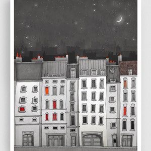 You are not alone /grey - Unique Art Print Traveler’s Gift Paris Cityscape Architectural Drawing Modern Paris Decor for Trendy Home Minimal