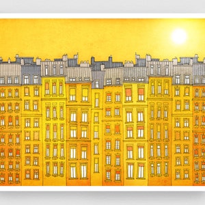 Yellow facade /landsc. - Colorful Paris Fine Art Print Gift for Francophiles Modern Wall Art Giclée Illustration Travelers Gifts Home Decor