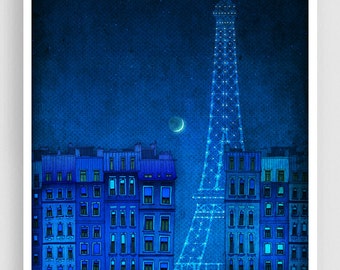 The lights of the Eiffel tower - Colorful Modern Art Poster Unique Paris Eiffel tower Print Wall Hanging for French Home Decor Travel Gift