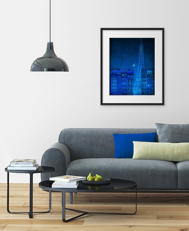 The lights of the Eiffel tower Colorful Parisian Fine Art Print Wall Decoration Modern Gift Europe Wall Art Paris Decor Travel Gifts Blue image 2