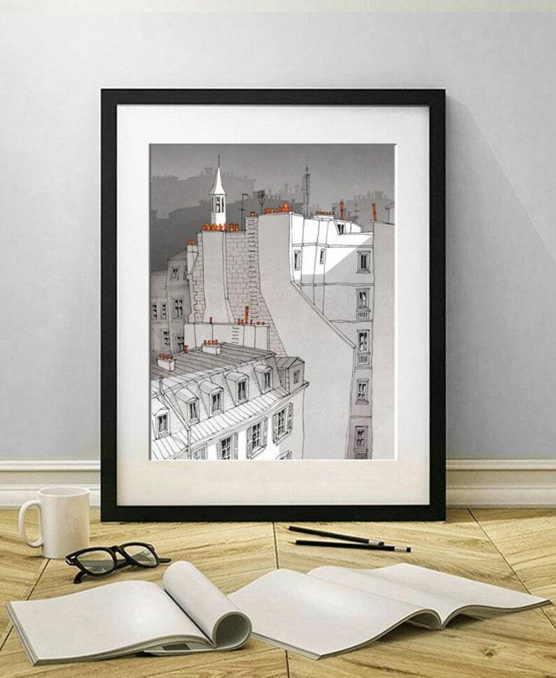 Väggkonsttryck Paris Romantisk stadsillustration känslomässigt konstverk lugn heminredning present bild 2