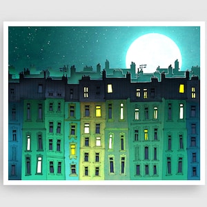 Song to the Moon (landsc.) - Art Print Paris art Kids Room Poster Colorful Illustration Print Moonlight Wall Art Home Decor Original Gift