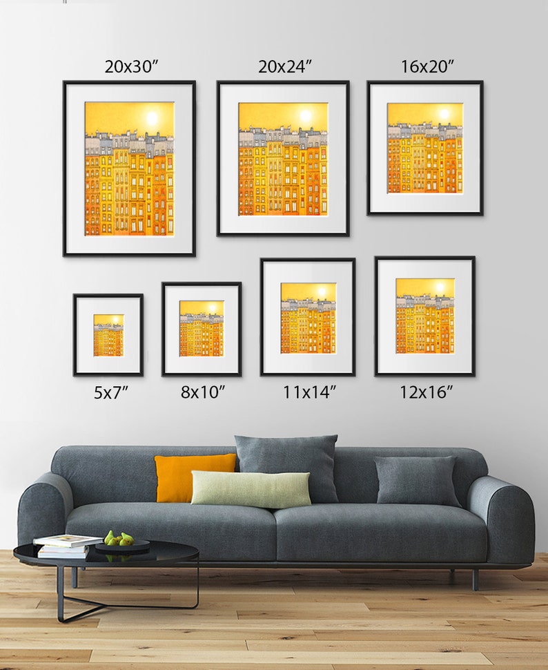 Yellow facade Colorful Modern Art Print Parisian Illustration Unique Wall Decor Gift for Her Trendy Home Decor France Paris Houses Tubidu image 3