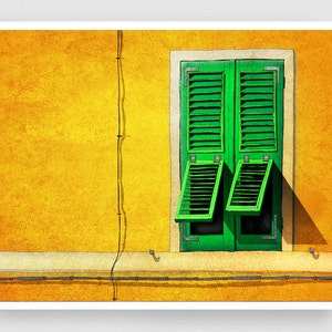 Siesta - Italy illustration Art Print Poster Home decor Wall art Modern Art Gift idea  Yellow Orange Italian facade Green window