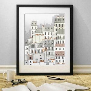 Paris Montmartre / white Grey Fine Art Print Illustration Paris Wall Art Modern Home Architectural Drawing Decor Europe Paris Travel Gifts image 6