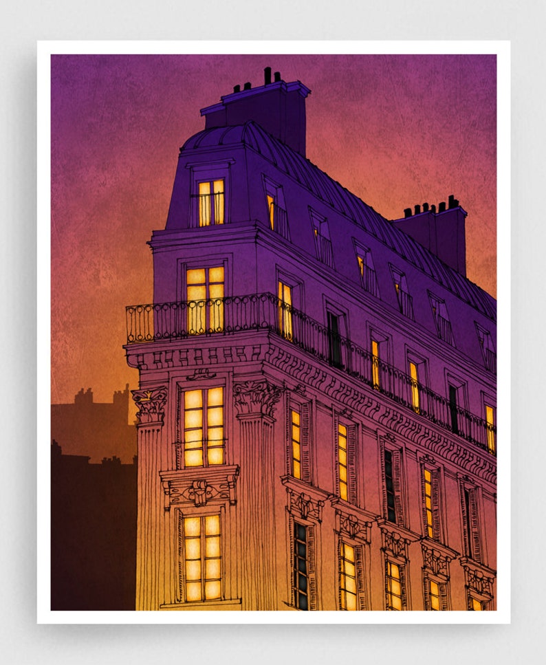 Paris illustration Boulevard de Magenta Art Illustration Print Paris Art Prints Paris decor drawing Red image 1