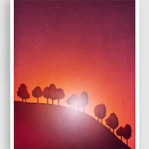 First streak of dawn Print from Original Illustration Wall Hanging Colorful Artwork Travelers Gift Nature Home Decor Morning sunshine image 1