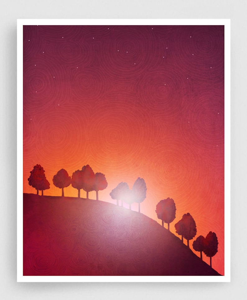 First streak of dawn Print from Original Illustration Wall Hanging Colorful Artwork Travelers Gift Nature Home Decor Morning sunshine image 1