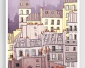 Paris, Montmartre /purple - Unique Modern Art Print Paris Decor French Interior Gift Travel Art Colorful Trendy Wall Art for Stylish Home