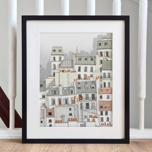 Paris Montmartre / white Grey Fine Art Print Illustration Paris Wall Art Modern Home Architectural Drawing Decor Europe Paris Travel Gifts image 3