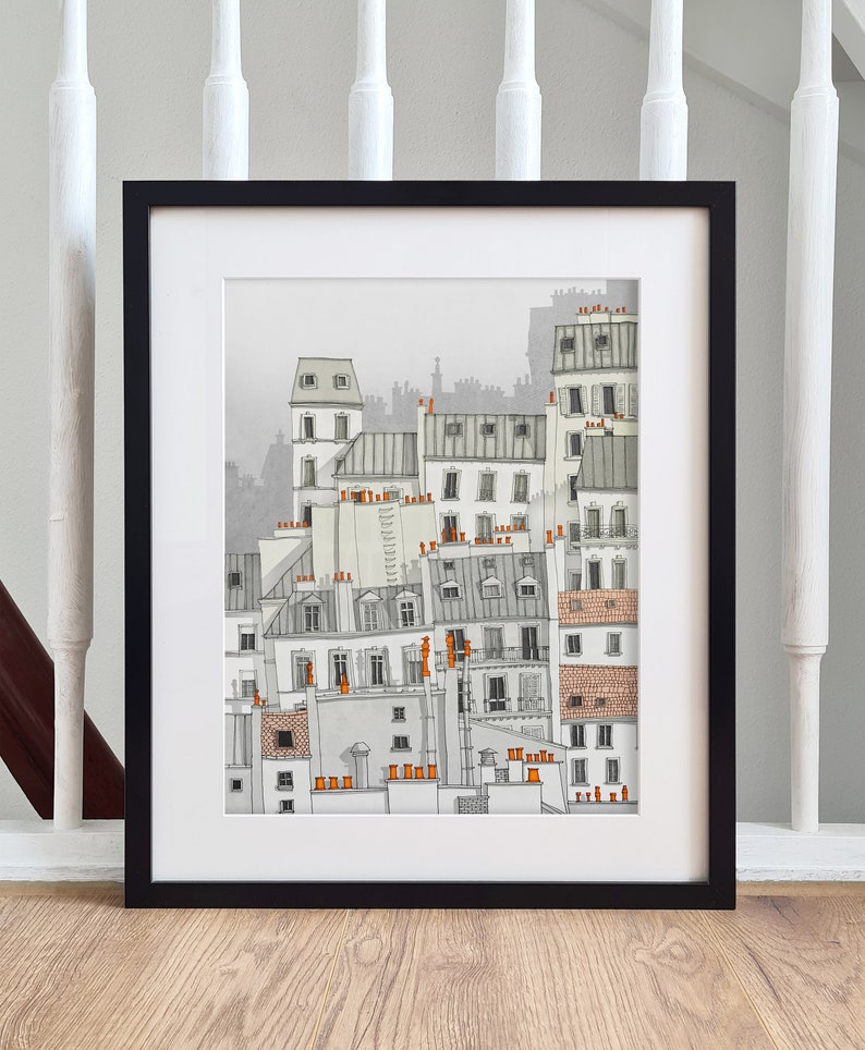 Paris Montmartre / white Grey Fine Art Print Illustration Paris Wall Art Modern Home Architectural Drawing Decor Europe Paris Travel Gifts image 3