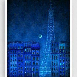 The lights of the Eiffel tower Colorful Parisian Fine Art Print Wall Decoration Modern Gift Europe Wall Art Paris Decor Travel Gifts Blue image 1