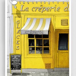 La Creperie /yellow - Colorful Parisian Illustration Print Stylish Wall Decor Modern Art Poster Unique Travel Art Trendy Home Gift Tubidu