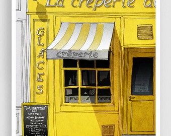 La Creperie /yellow - Colorful Parisian Illustration Print Stylish Wall Decor Modern Art Poster Unique Travel Art Trendy Home Gift Tubidu