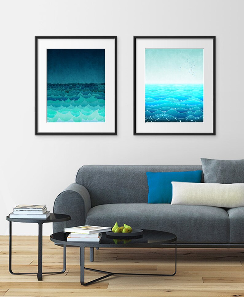 Any TWO Prints Set of two Illustrations,Fine art illustration Giclee Print Art Poster Home decor Large Ocean print image 1