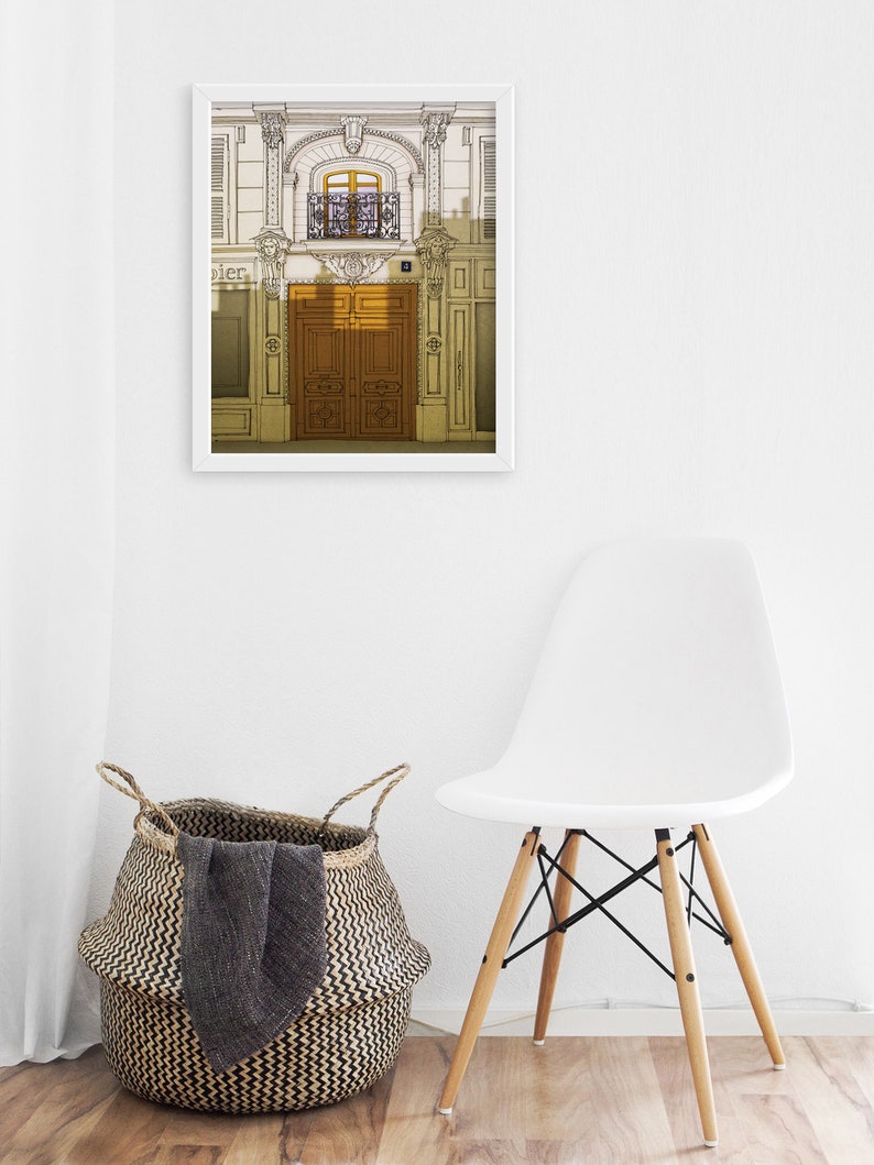 a picture of a room with a chair and a basket