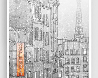 Winter in Paris - Grey Modern Fine Art Print Paris Architecture Illustration Stylish Wall Decor for Trendy Homes Gift for Travel enthusiasts