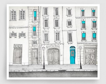 The magic door - Grey Neutral Parisian Fine Art Print Wall Decor Paris Facade Modern Gift Europe Wall Hanging Paris Decor Travel Gifts