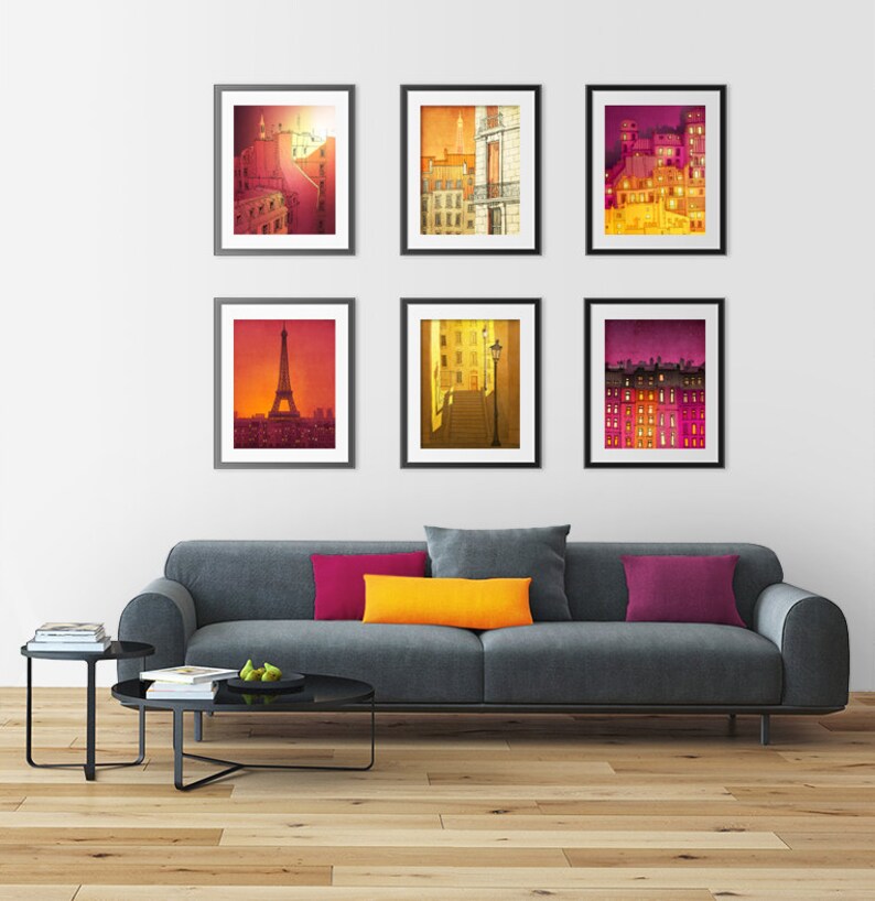 Paris windows Colorful Paris Fine Art Print Wall Decor Architectural Drawing Modern Gift Europe Wall Hanging Paris Decor Travel Gifts image 3