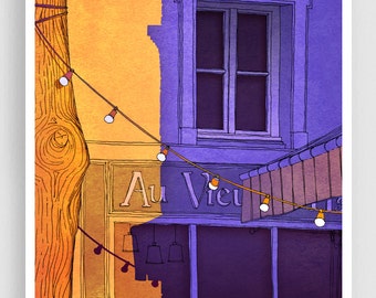 Au vieux Paris (vertical) - Colorful Parisian Print Modern Wall Art French Architectural Illustration Stylish Home Decor Unique Travel Gift