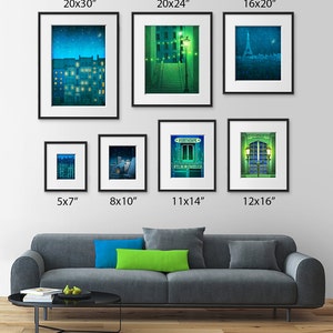 Night walking Paris illustration Montmartre Art illustration Giclee print Home decor Wall art print Green Blue image 4